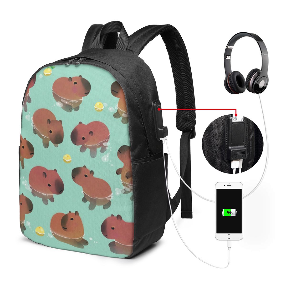 Women Bags For College - Zaino con motivo animalier Capybara, borsa