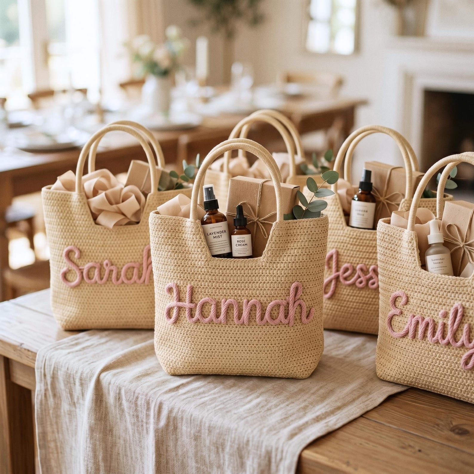 Crochet Market Bag - Borsa Tote Personalizzata, Regalo per Damigelle,