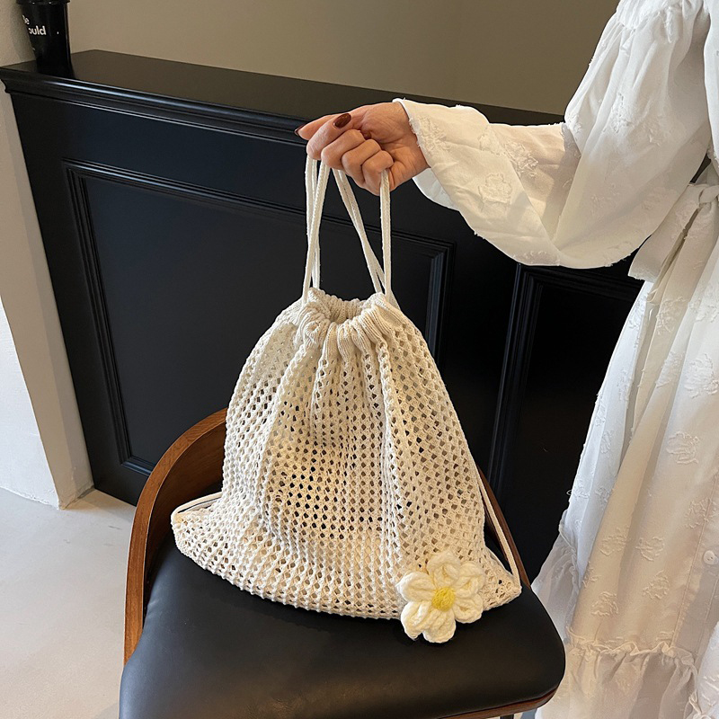Crochet Market Bag - Borsa a tracolla in maglia tinta